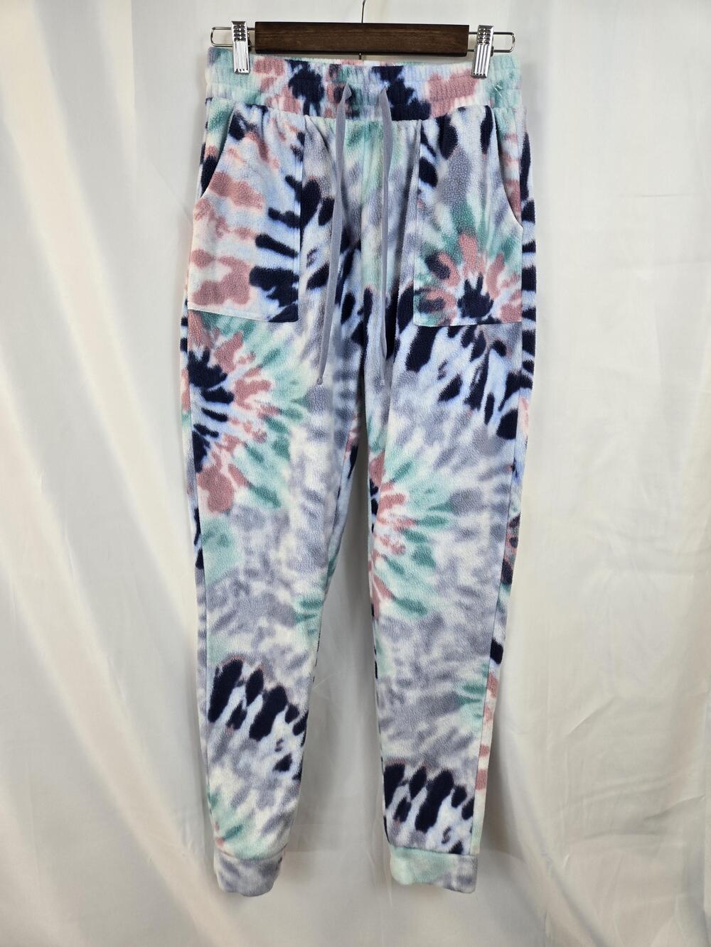 Stitch & Pine Jogger Pants Womens Small Multicolor Fleece Tie Dye Cuffed Pockets